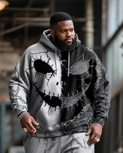 Big & Tall Black Gray Graphic Hoodie Sweatpants Set for big men view 2