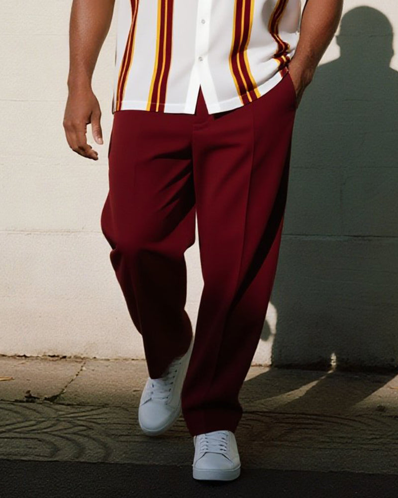 Big & Tall Red Striped Graphic T-Shirt Pants Set for big men view 3