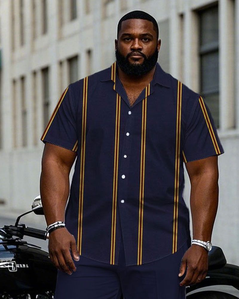 Big & Tall Purple Striped T-Shirt Pants Set for big men view 2