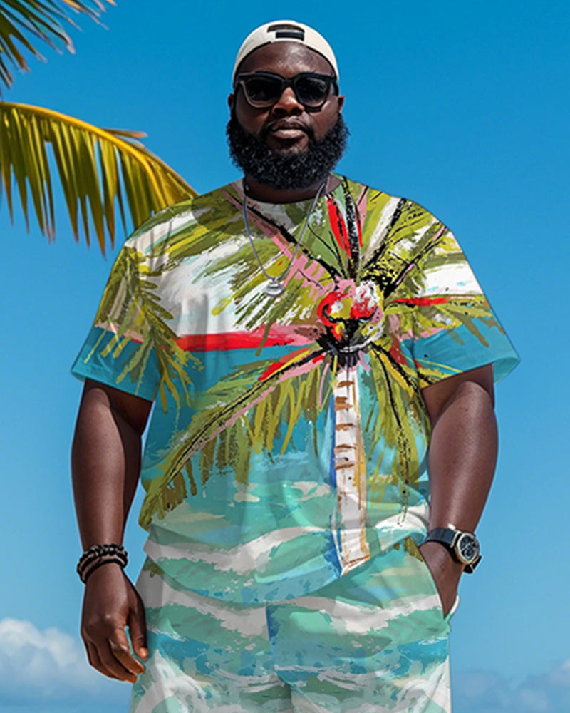 Big & Tall Hawaiian Graphic T-Shirt Shorts Set for big men view 2