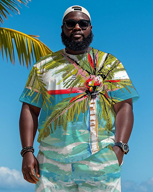 Big & Tall Hawaiian Graphic T-Shirt Shorts Set for big men view 2