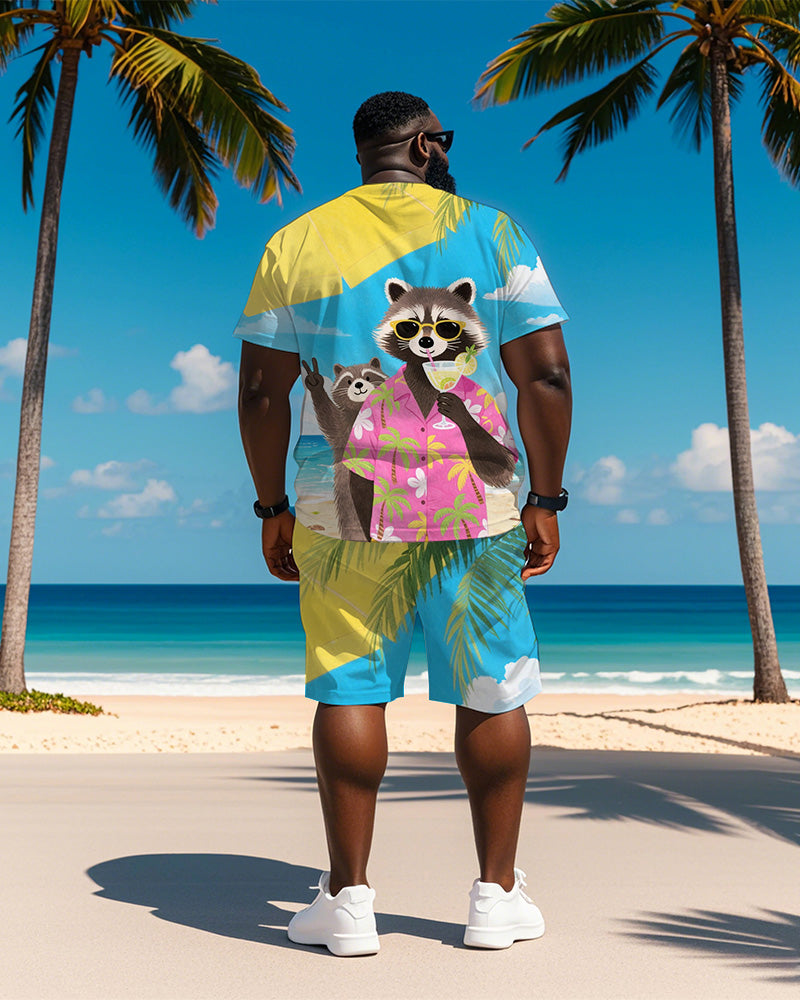 Big & Tall Blue Hawaiian T-Shirt Shorts Set for big men view 5