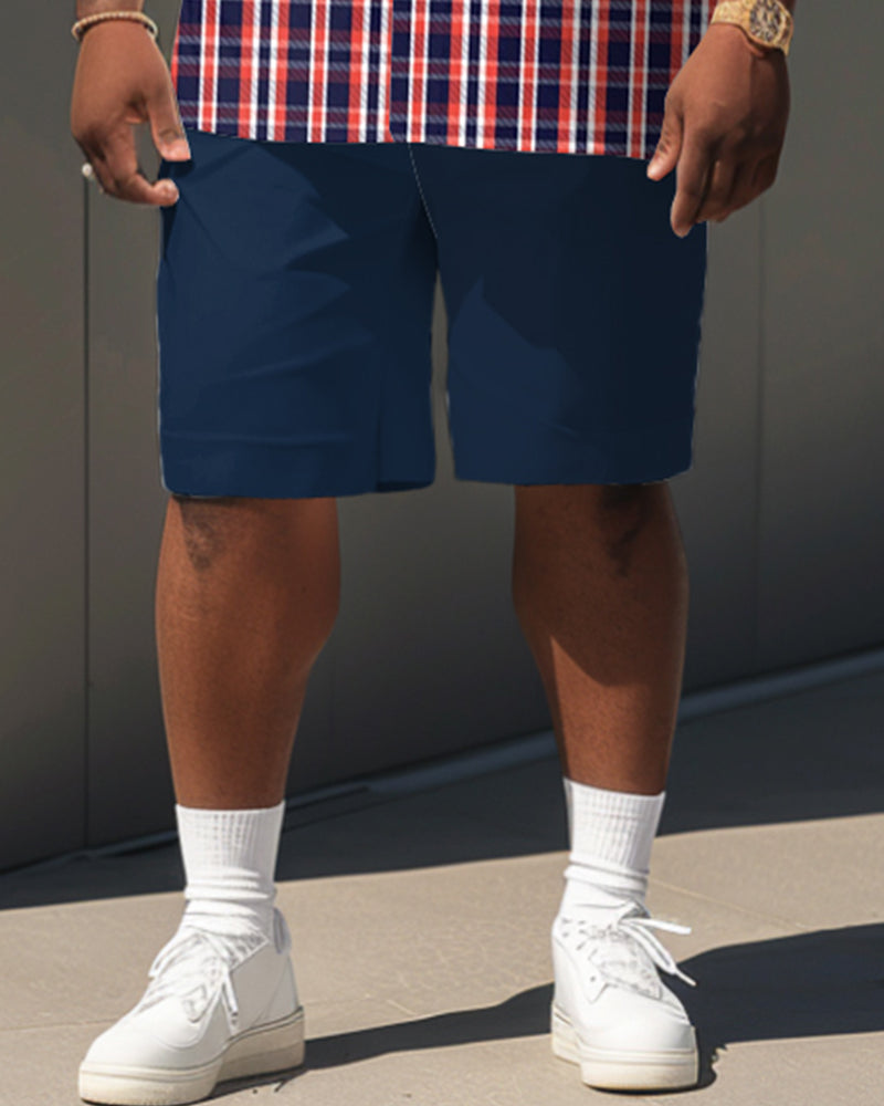 Big & Tall Red Plaid Graphic T-Shirt Shorts Set for big men view 3