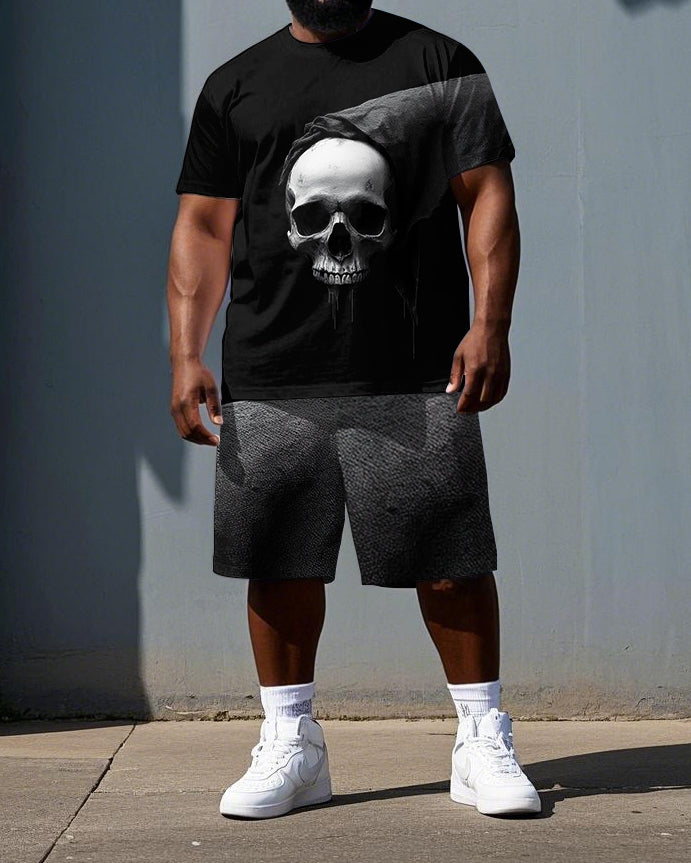 Big & Tall Graphic Skull T-Shirt Shorts Set for big men view 1