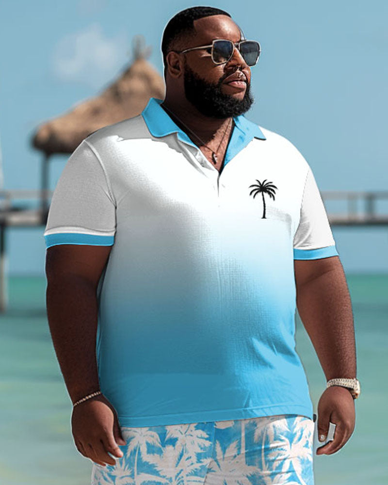 Big & Tall Hawaiian Gradient T-Shirt Shorts Set for big men view 3