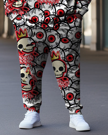 Big & Tall Red Graffiti Skull Hoodie Sweatpants Set for big men view 3