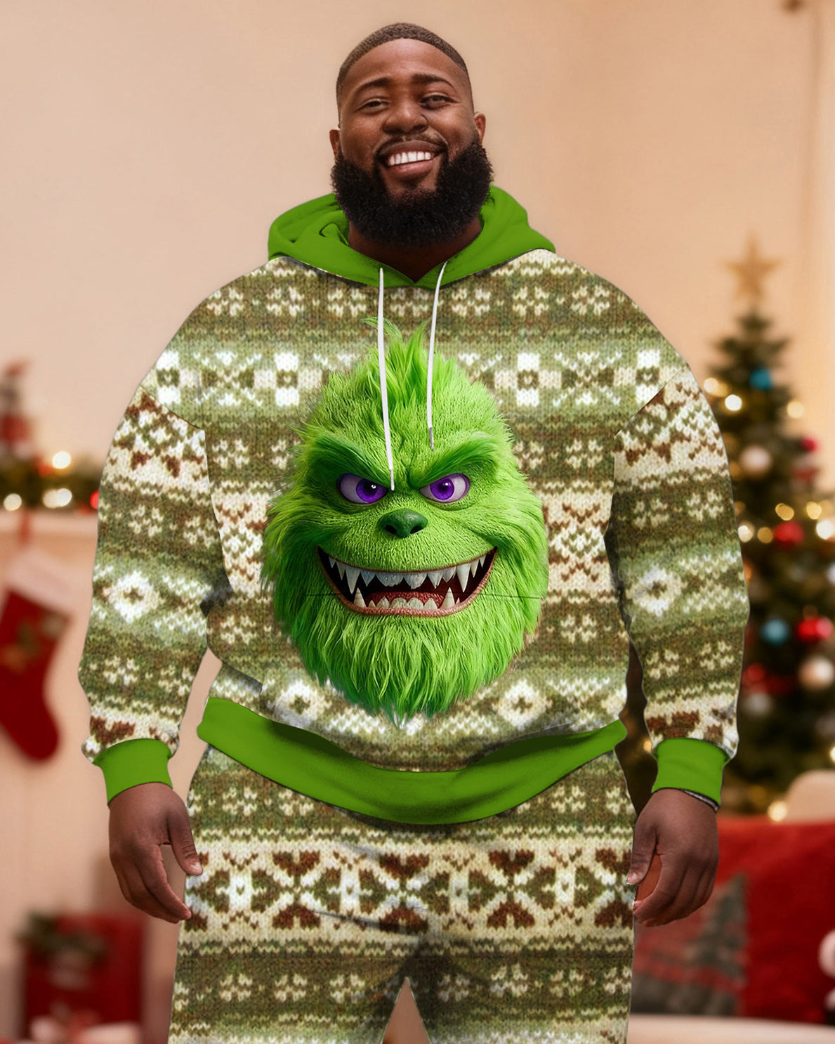 Big & Tall Green Graffiti Hoodie Sweatpants Set for big men view 3