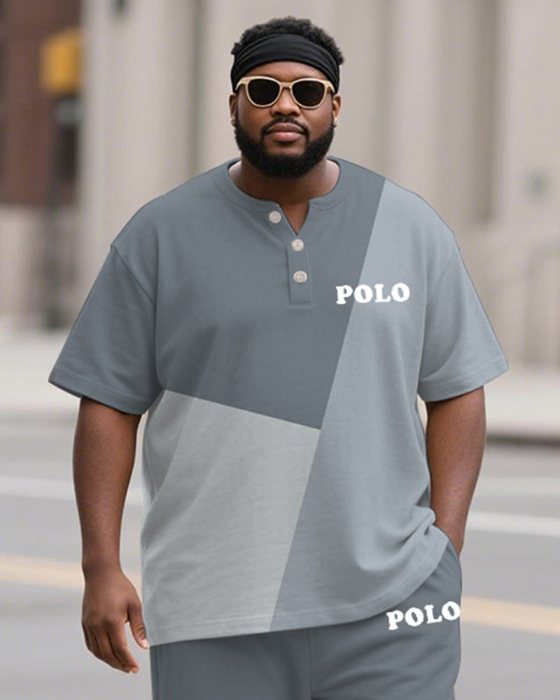Big & Tall Blue Gray Colorblock T-Shirt Pants Set for big men view 2