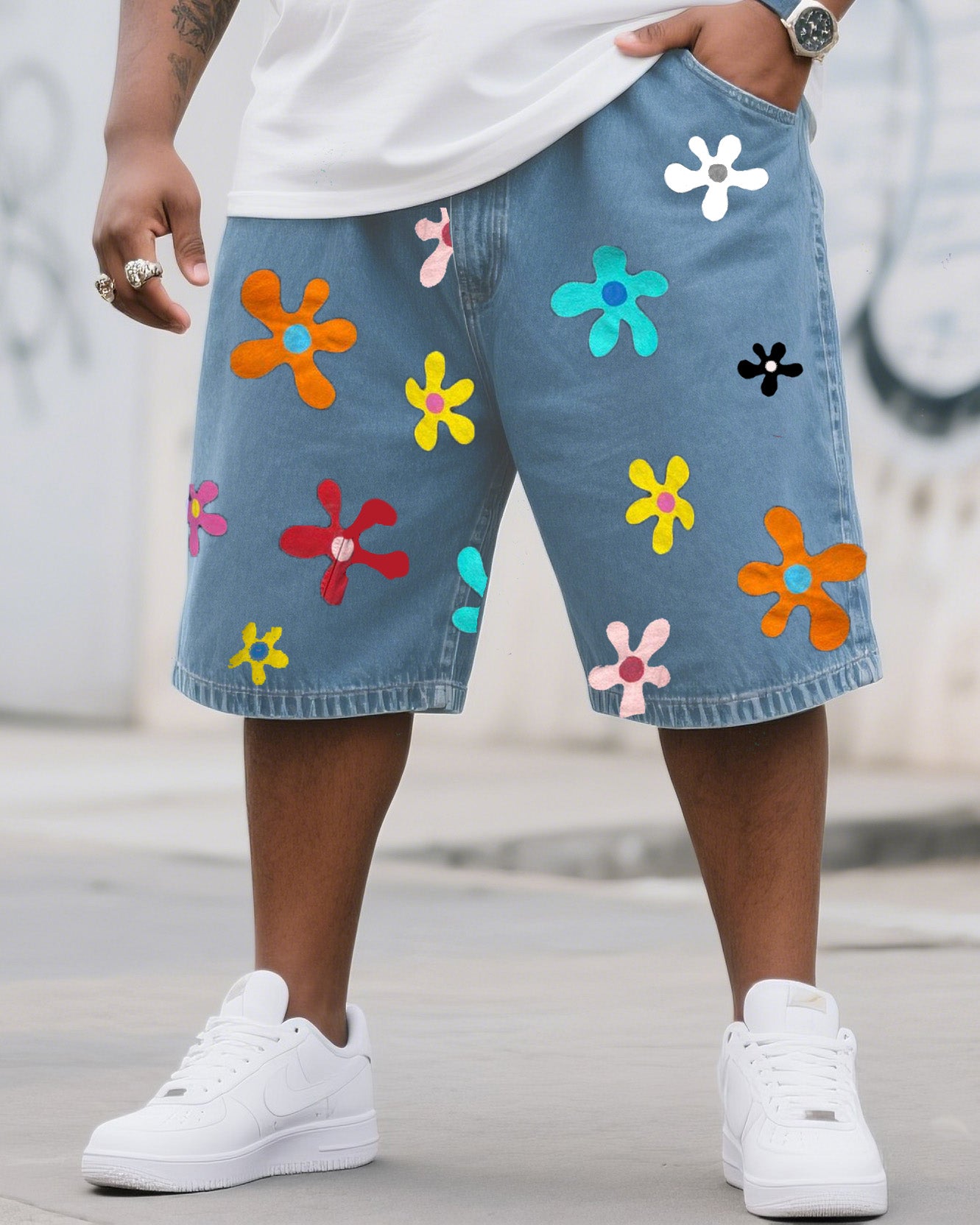 Big & Tall Denim Floral Jeans for big men