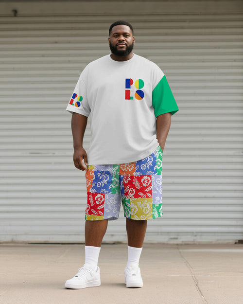 Big & Tall Colorblock Geometric T-Shirt Shorts Set for big men view 1