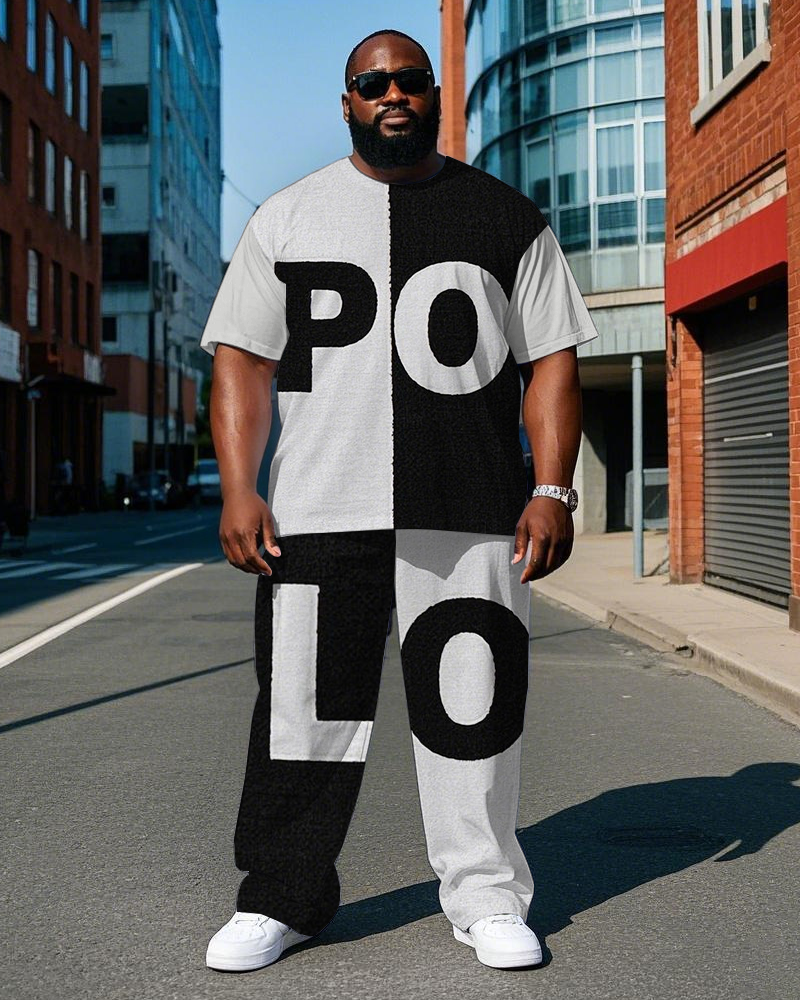 Big & Tall Black White Colorblock T-Shirt Pants Set for big men view 1