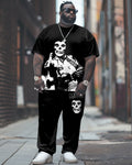 Big & Tall Graphic Streetwear Skull T-Shirt Pants Set for big men view 1