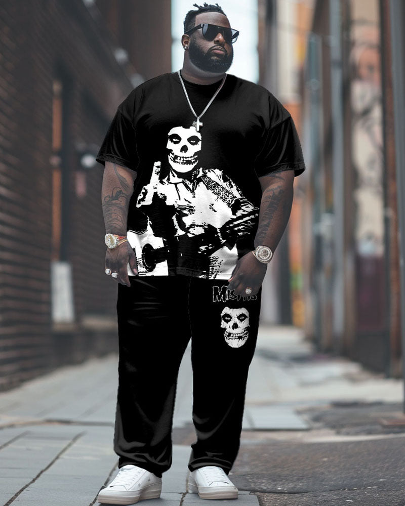 Big & Tall Graphic Streetwear Skull T-Shirt Pants Set for big men view 1