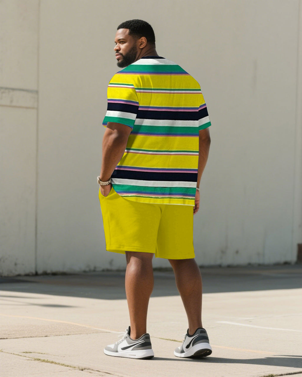 Big & Tall Striped T-Shirt Shorts Set for big men view 4