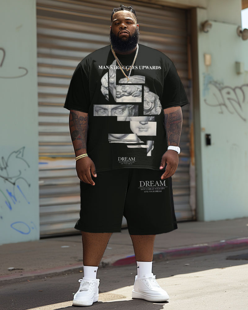 Big & Tall Graphic Vintage T-Shirt Shorts Set for big men view 2