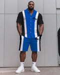 Big & Tall Striped Graphic T-Shirt Shorts Set for big men view 1