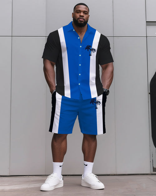 Big & Tall Striped Graphic T-Shirt Shorts Set for big men view 1