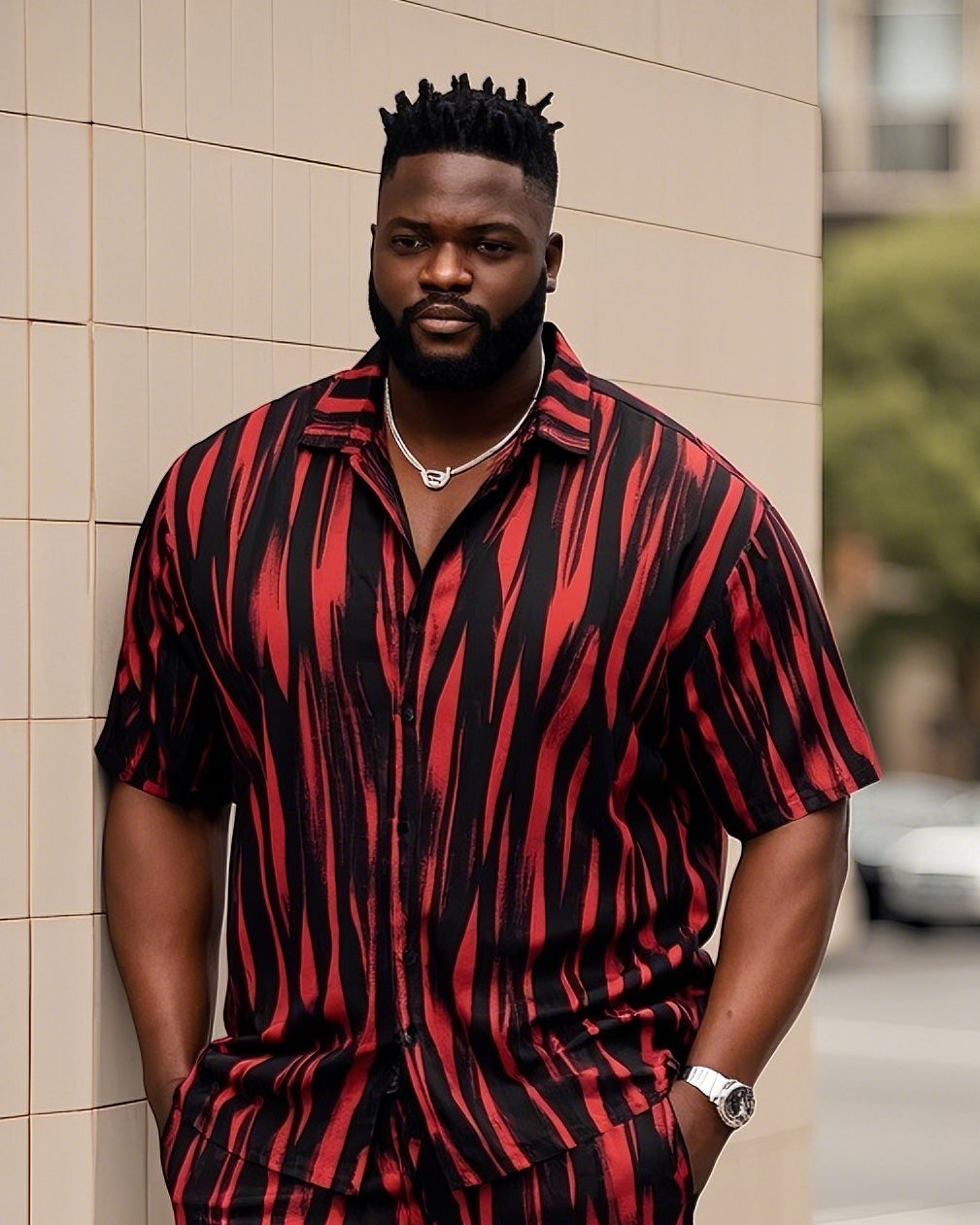 Big & Tall Colorblock Striped T-Shirt Shorts Set for big men view 2