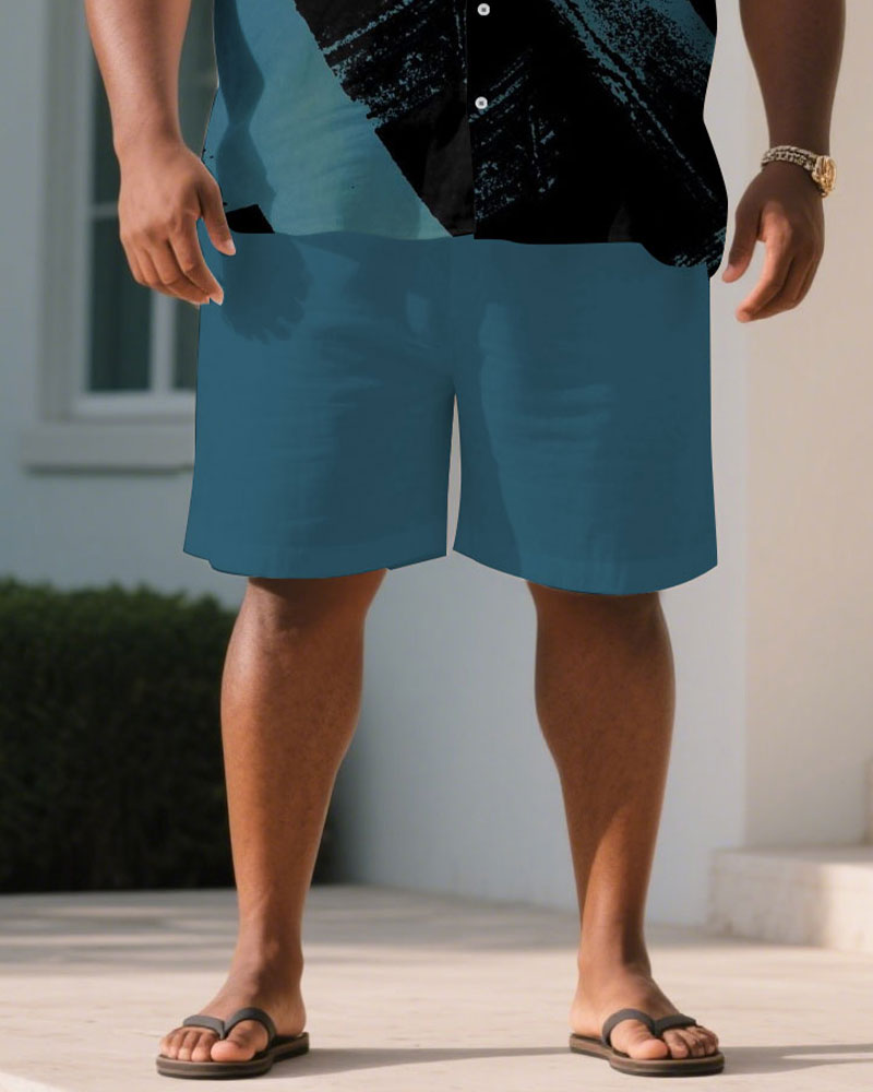 Big & Tall Black Blue Splash Ink T-Shirt Shorts Set for big men view 3