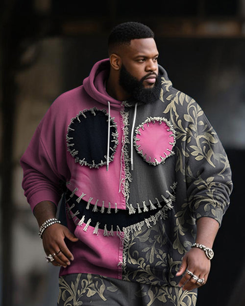 Big & Tall Pink Graphic Hoodie Sweatpants Set for big men view 2