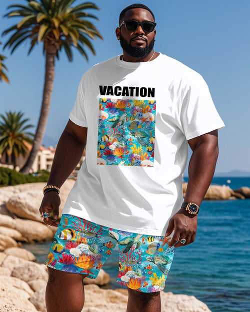 Big & Tall Hawaiian Streetwear T-Shirt Shorts Set for big men view 1