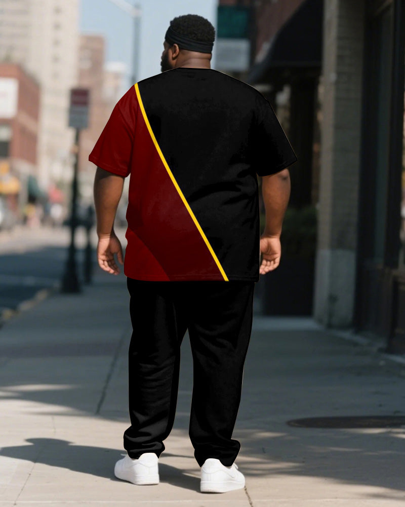Big & Tall Black Red Graphic T-Shirt Pants Set for big men view 4