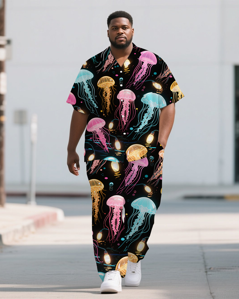 Big & Tall Graffiti Streetwear T-Shirt Pants Set for big men view 1