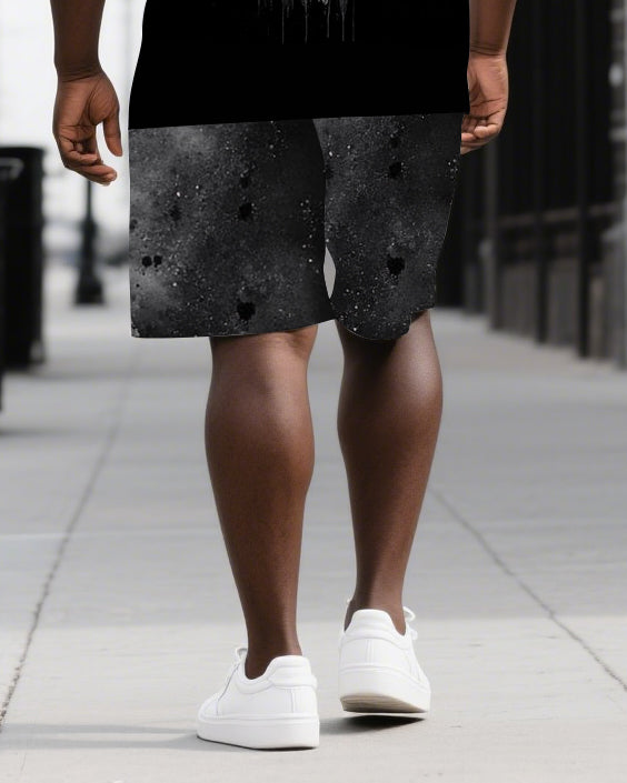Big & Tall Black Graphic Skull T-Shirt Shorts Set for big men view 3