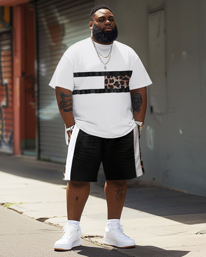 Big & Tall Graphic Patchwork T-Shirt Shorts Set for big men view 1