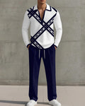 Big & Tall Blue Geometric Graphic Two-piece Set for big men view 1
