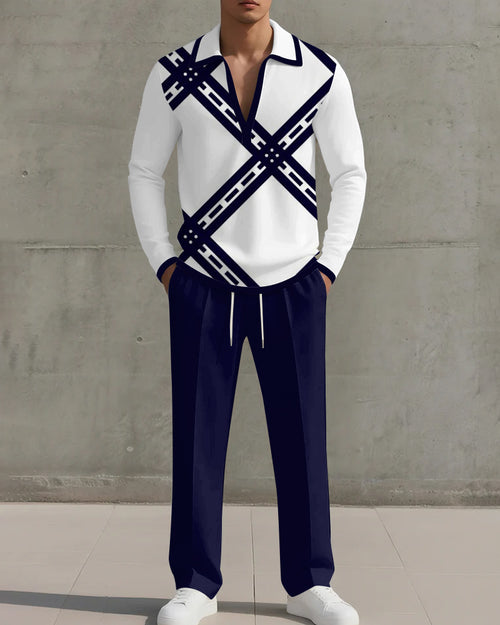Big & Tall Blue Geometric Graphic Two-piece Set for big men view 1