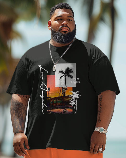 Big & Tall Hawaiian Graphic T-Shirt Shorts Set for big men view 3