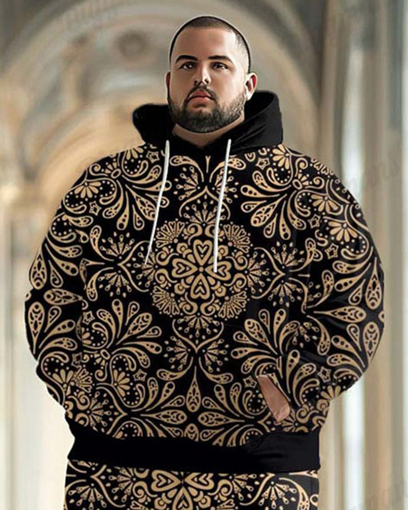 Big & Tall Khaki Streetwear Hoodie Sweatpants Set for big men view 2