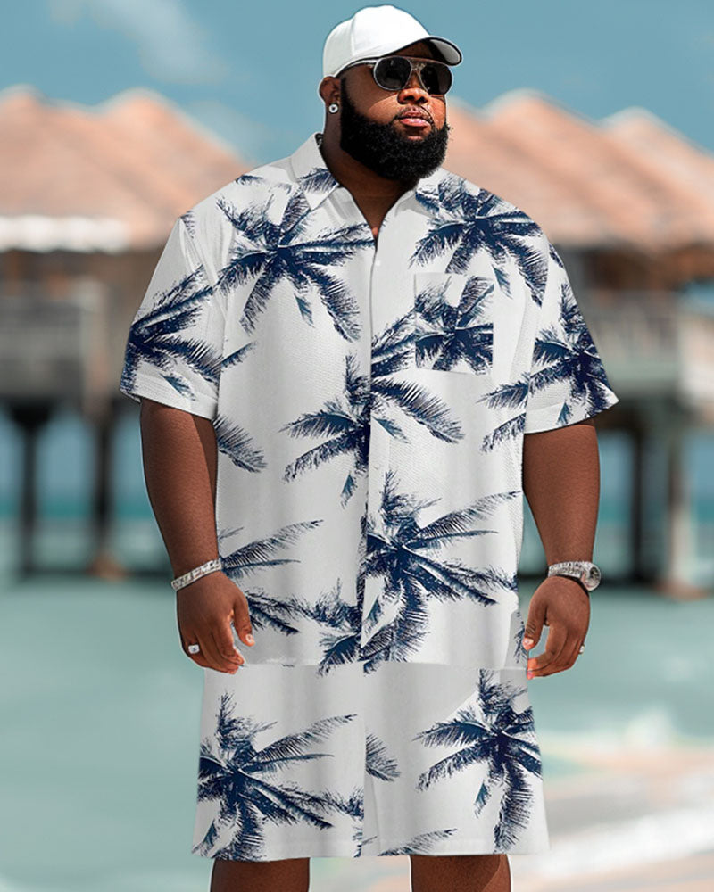 Big & Tall Hawaiian Graphic T-Shirt Shorts Set for big men view 1