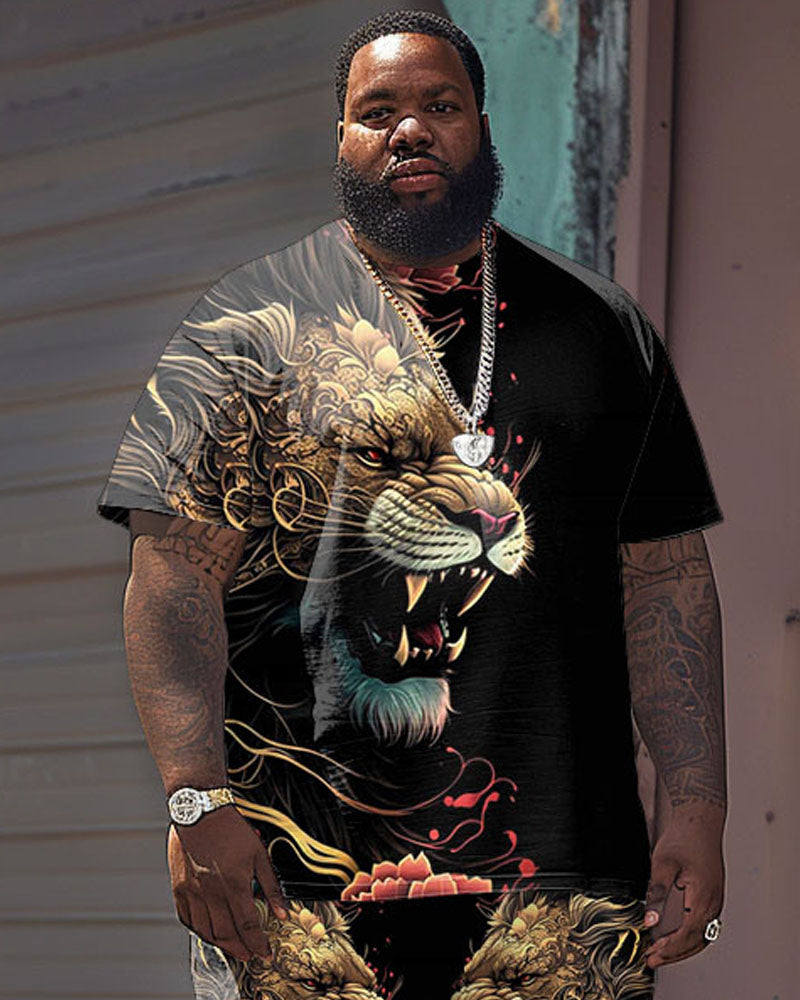Big & Tall Graphic Streetwear T-Shirt Shorts Set for big men view 2