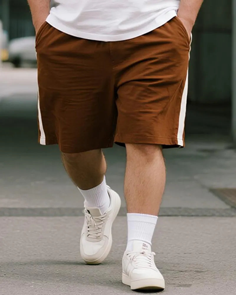 Big & Tall Brown Striped Graphic T-Shirt Shorts Set for big men view 3