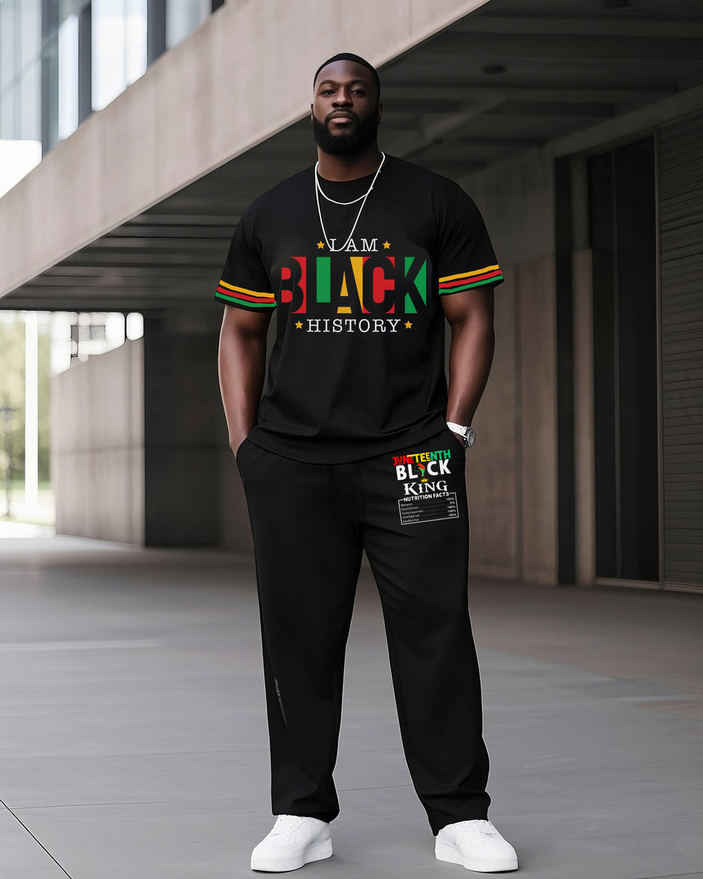 Big & Tall Black Graphic Two-piece Set for big men view 1