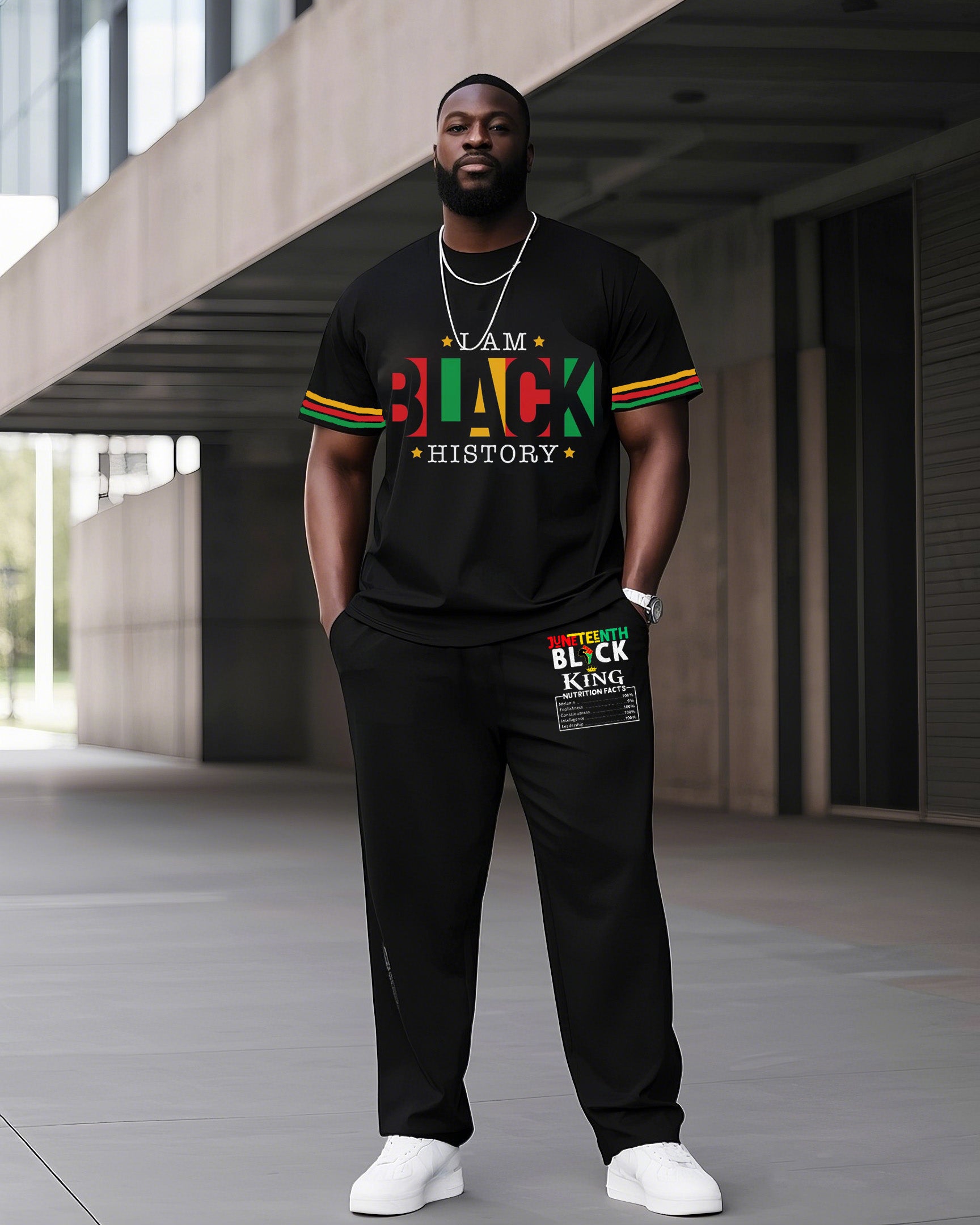 Big & Tall Black Graphic Two-piece Set for big men view 1