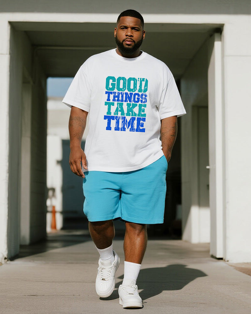 Big & Tall Blue Graphic T-Shirt Shorts Set for big men view 1
