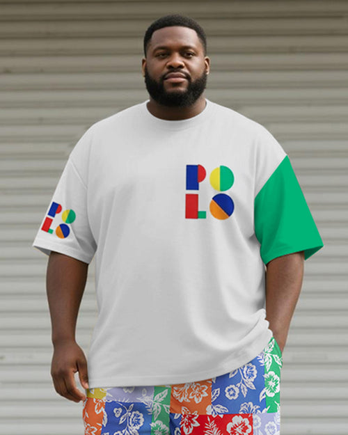Big & Tall Colorblock Geometric T-Shirt Shorts Set for big men view 2