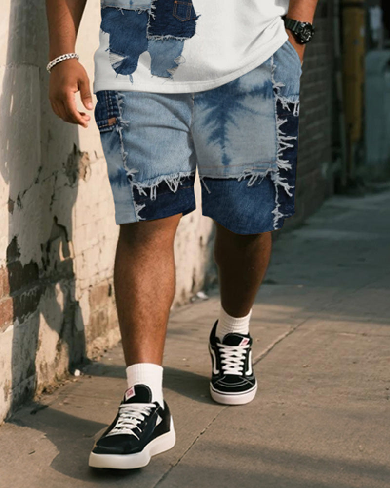 Big & Tall Blue Denim Graphic Tank Top for big men view 3