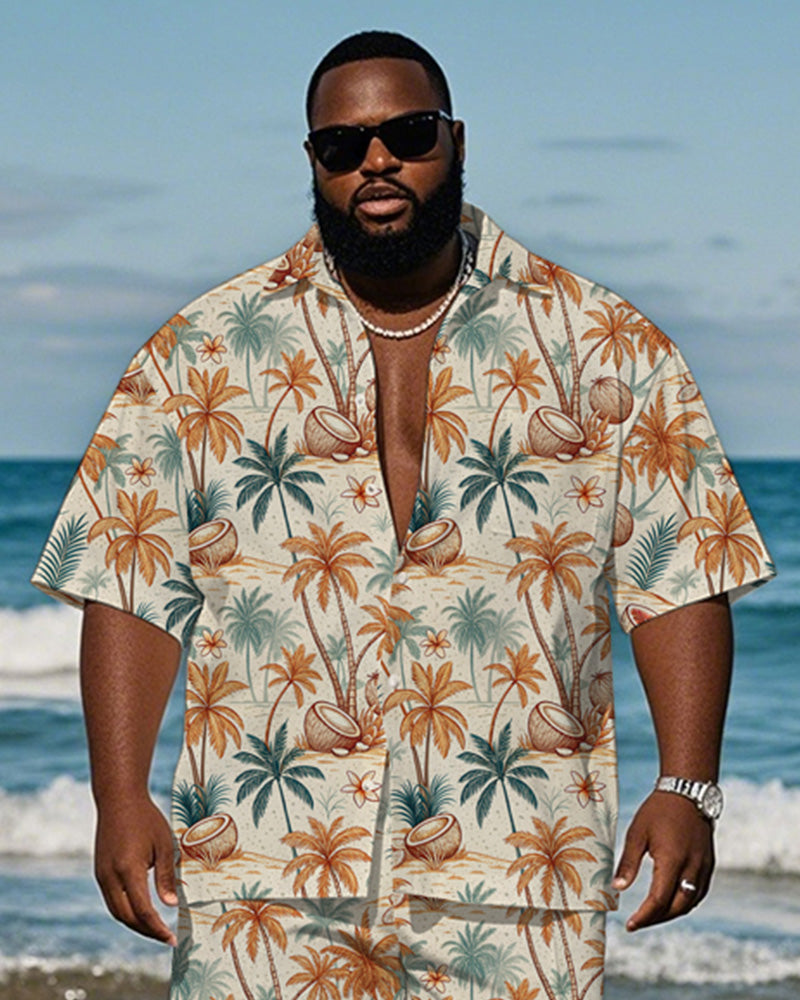 Big & Tall Orange Hawaiian Graphic T-Shirt Shorts Set for big men view 2