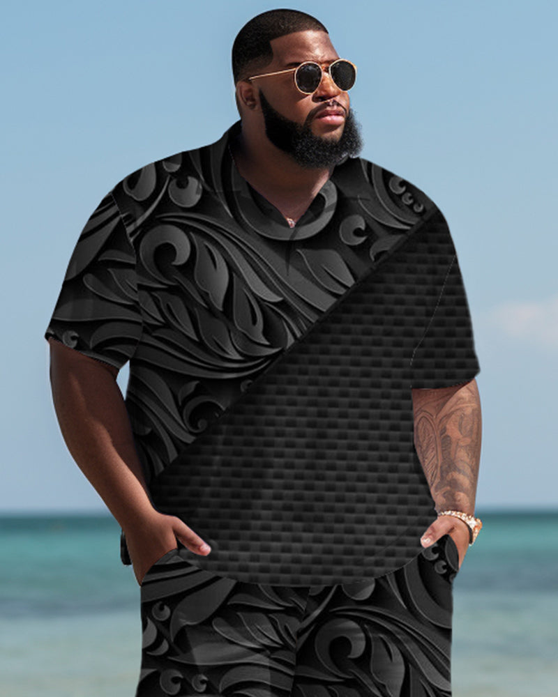 Big & Tall Hawaiian T-Shirt Shorts Set for big men view 2