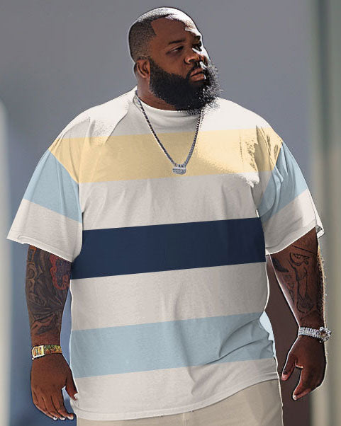 Big & Tall Colorblock Striped T-Shirt Pants Set for big men view 2