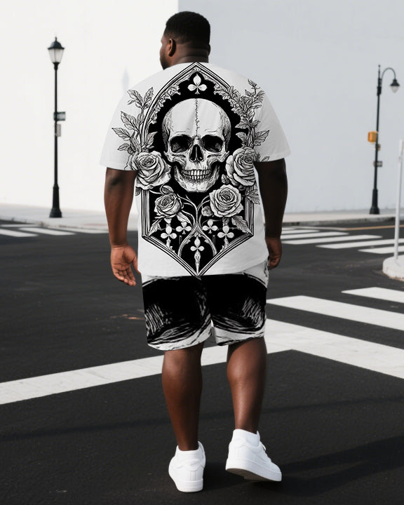 Big & Tall Graphic Skull T-Shirt Shorts Set for big men view 1