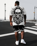 Big & Tall Graphic Skull T-Shirt Shorts Set for big men view 1