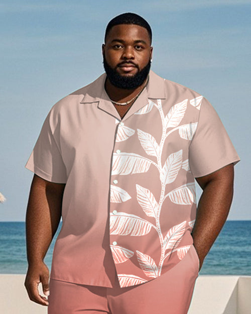 Big & Tall Pink Hawaiian Gradient T-Shirt Shorts Set for big men view 2