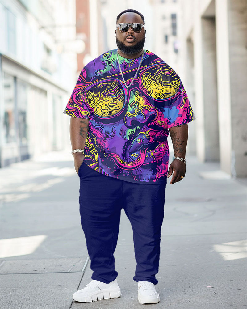 Big & Tall Geometric Graphic T-Shirt Pants Set for big men view 1