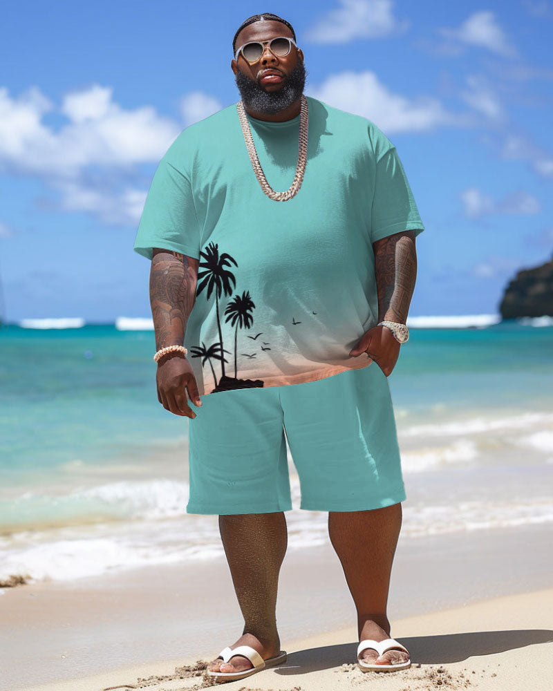 Big & Tall Hawaiian Gradient T-Shirt Shorts Set for big men view 2