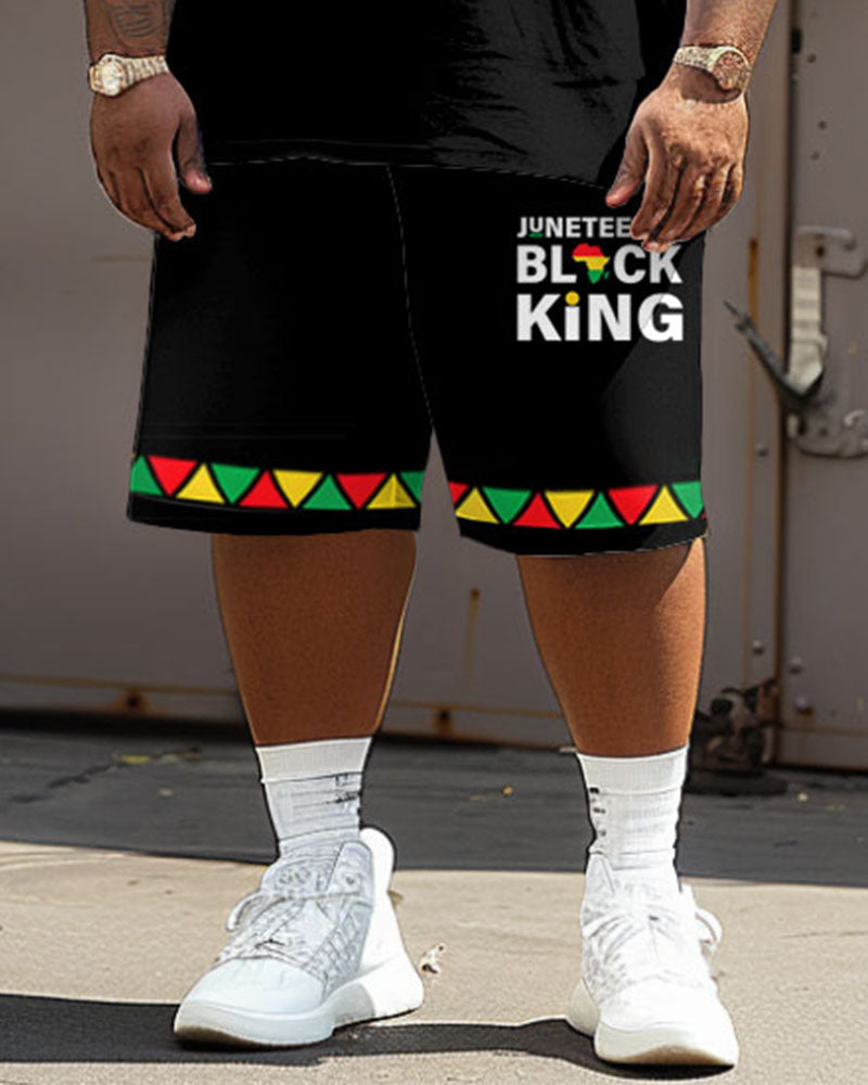 Big & Tall Black Juneteenth T-Shirt Shorts Set for big men view 4